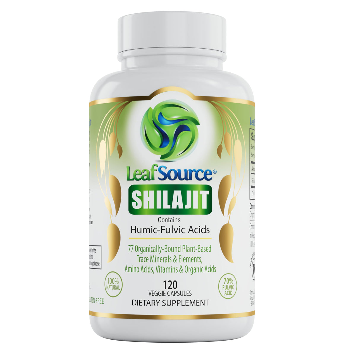 LeafSource Shilajit 120 capsules bottle supports daily energy.