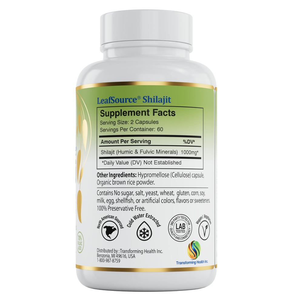 LeafSource Shilajit label on bottle communicates product details.