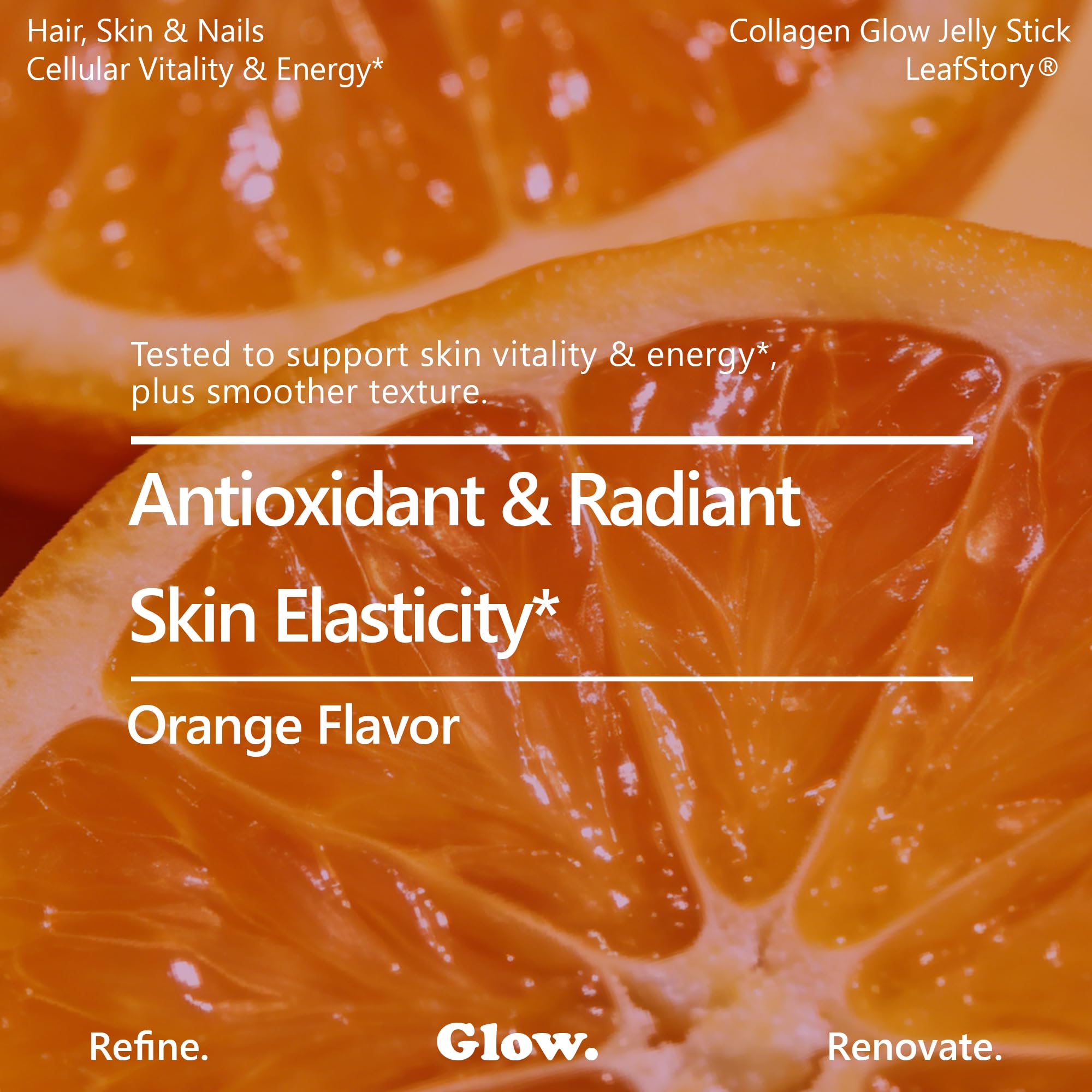 LeafStory orange-flavored jelly close-up highlights smooth texture for easy on-the-go consumption.
