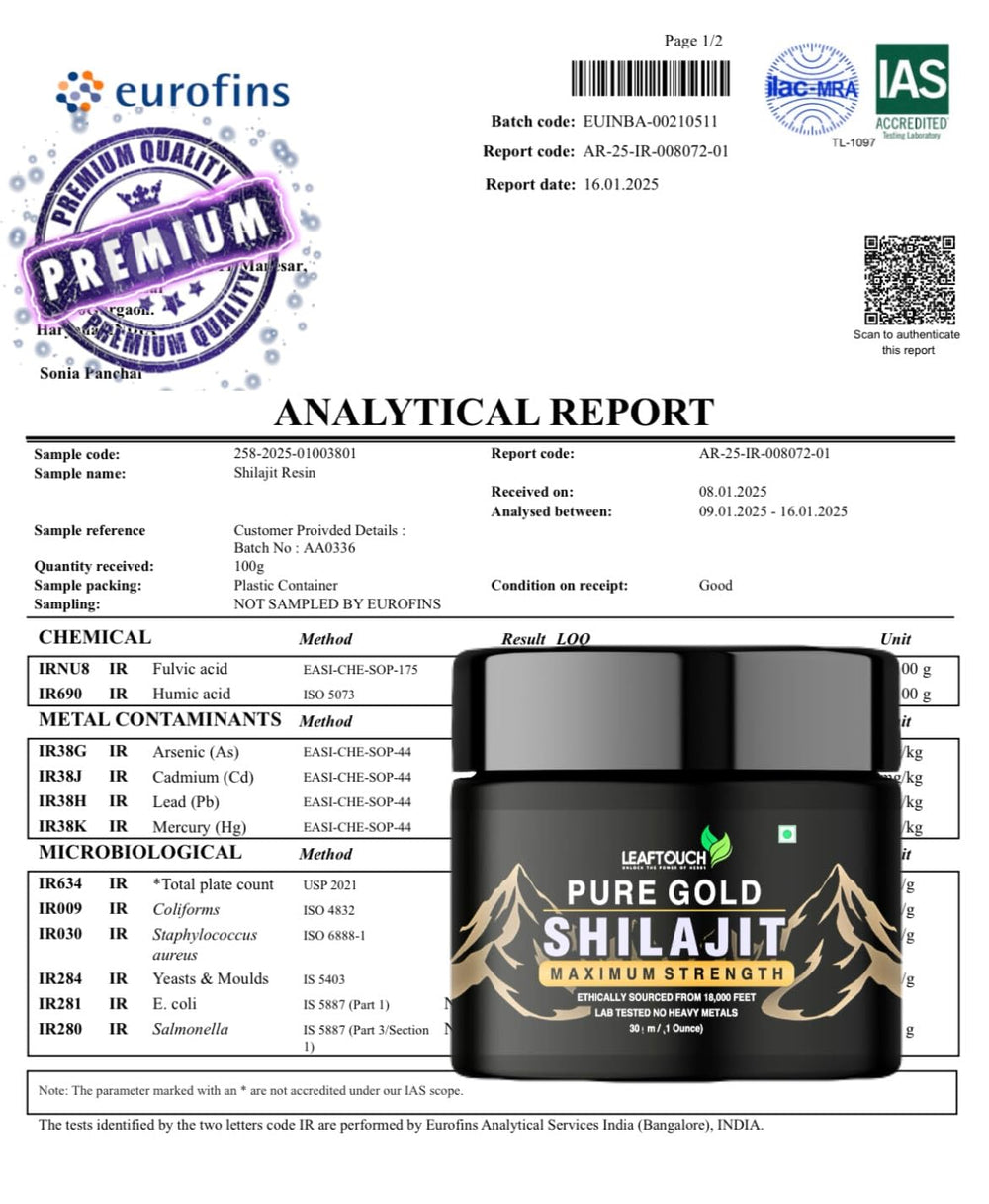 LeafTouch Shilajit Resin with fulvic acid and minerals for holistic support.