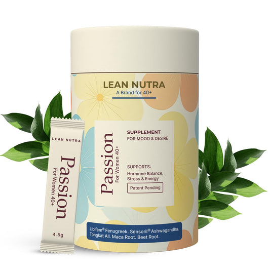 Lean Nutra Passion bottle pour, berry citrus flavor supports daily balance.