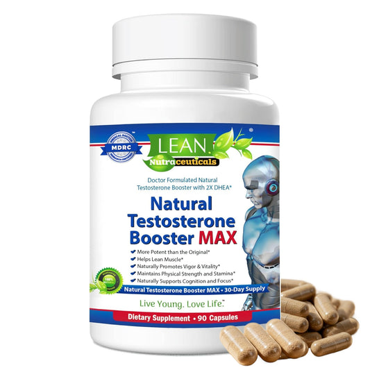 LEAN Nutraceuticals Testosterone Booster bottle shown for energy and stamina support