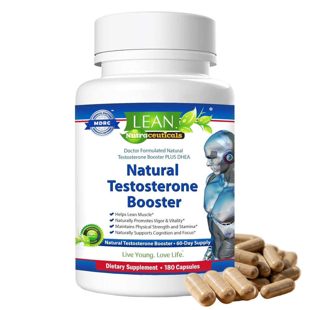 LEAN Nutraceuticals Testosterone Libido Booster bottle front with energy and stamina focus.