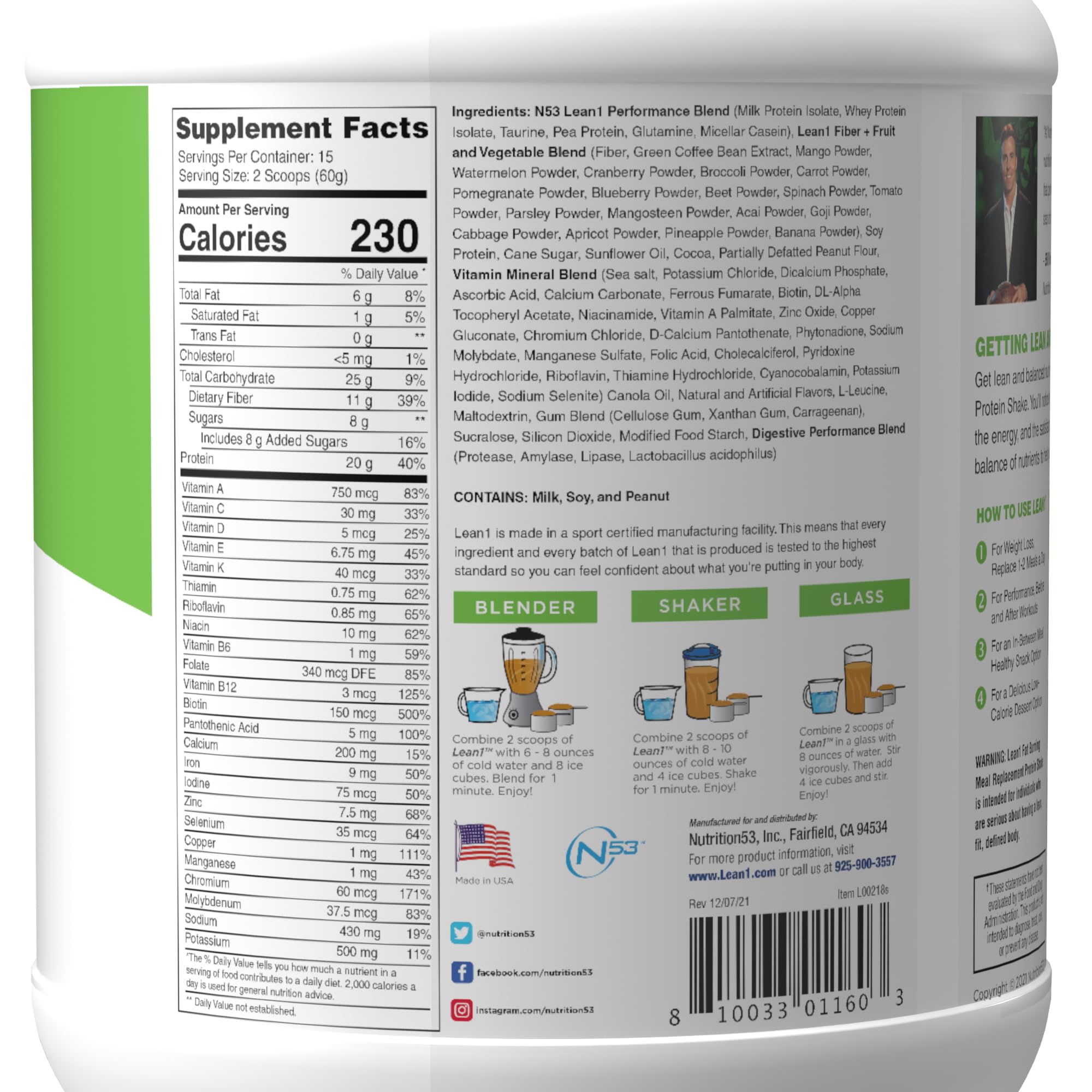 LEAN1 shake in glass showcases creamy chocolate peanut butter texture.