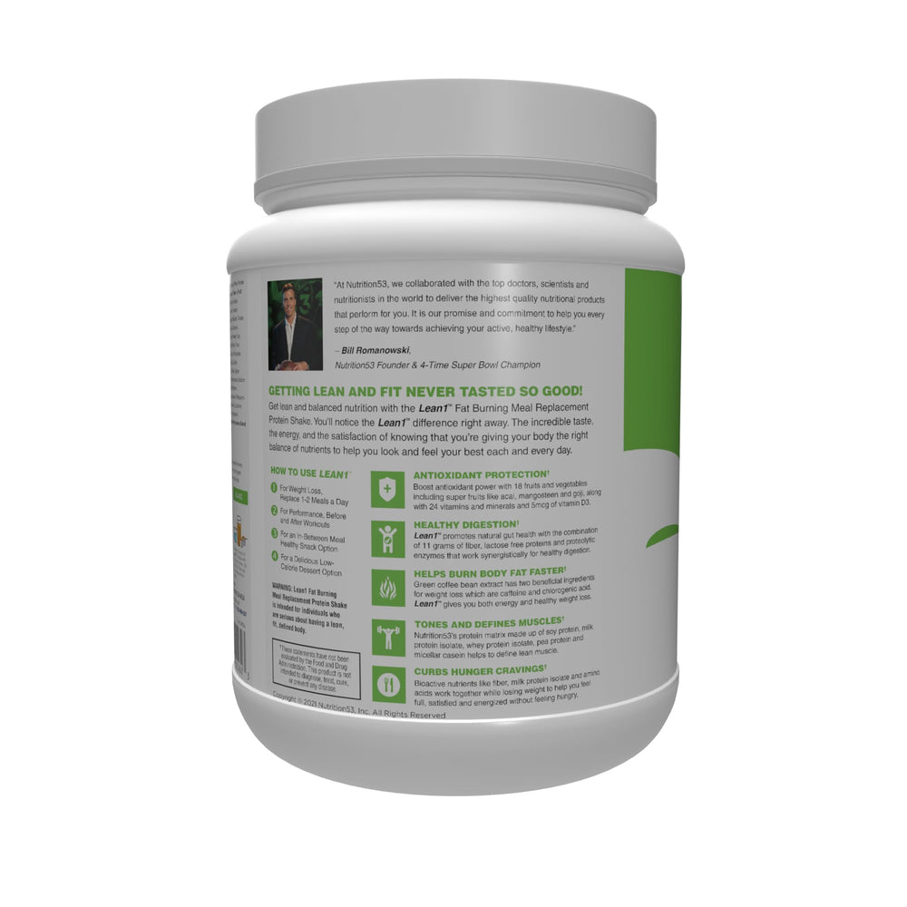 LEAN1 nutrition label close-up helps compare macros and vitamins at a glance.