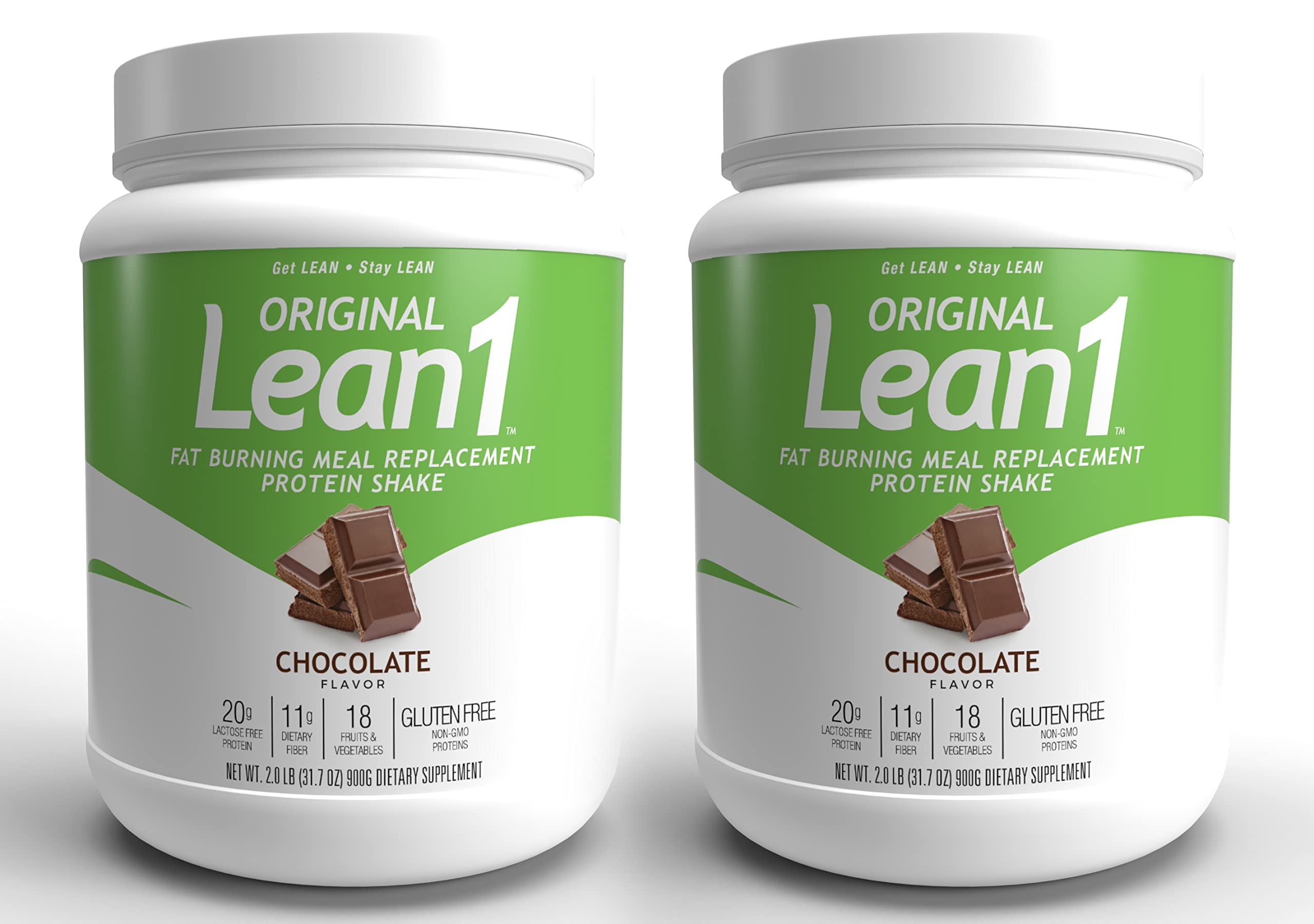 Lean1 chocolate meal replacement tubs 2-pack front view for convenient lean meals