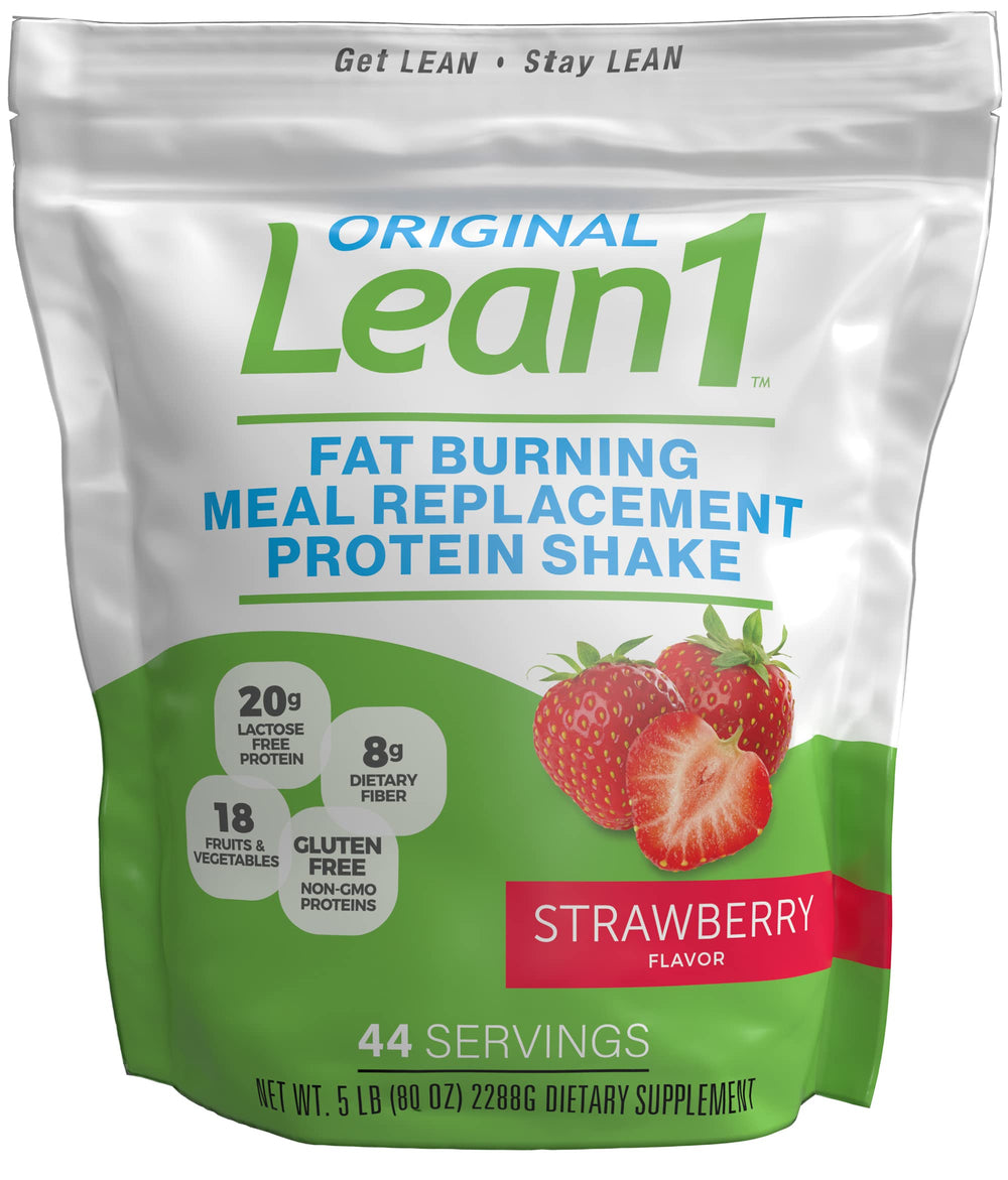 Lean1 strawberry shake bottle pour for quick meal replacement