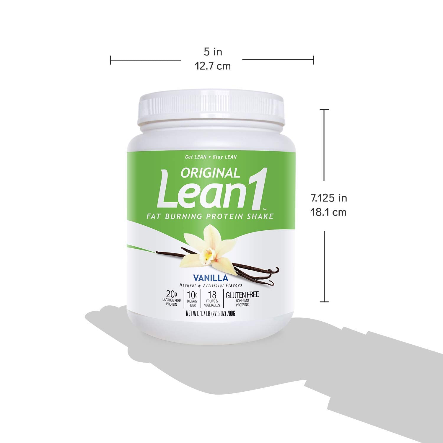 Lean1 vanilla gluten-free label on packaging appeals to dietary-conscious shoppers.