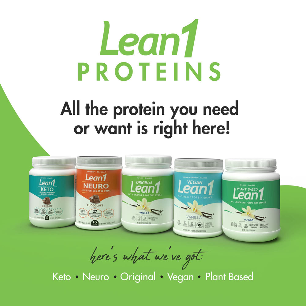 Lean1 vanilla serving to-go image highlights versatile use as snack or dessert.