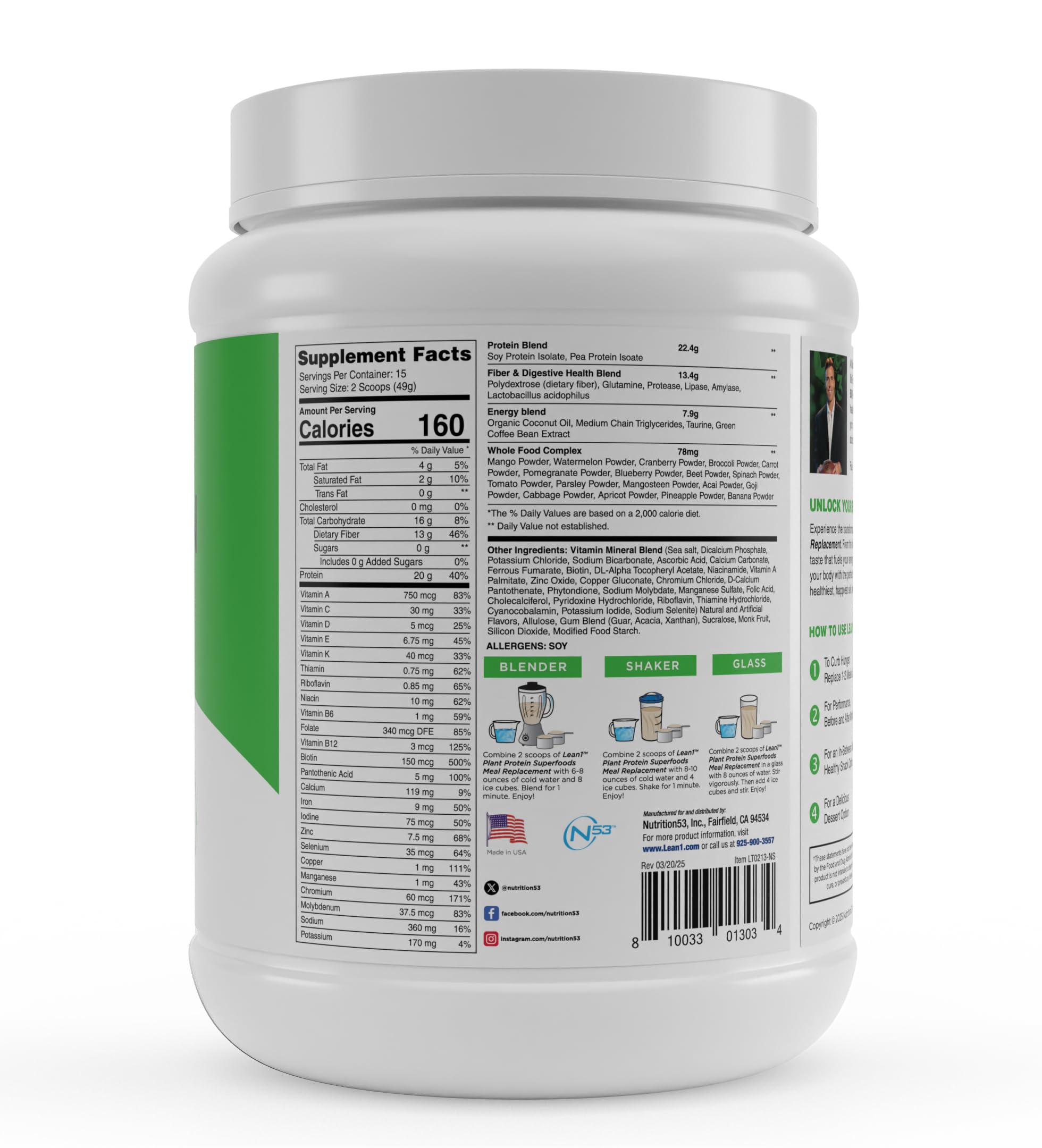 LEAN1 vanilla protein powder pour image demonstrates smooth mixability for drinks
