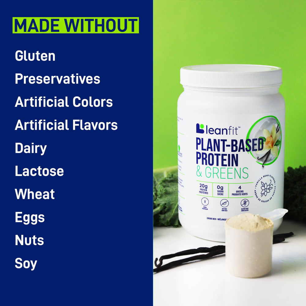 Clean-label LeanFit packaging highlighting vegan, gluten-free, non-GMO.