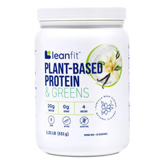 LeanFit vanilla tub with plant-based protein and greens for daily fueling.