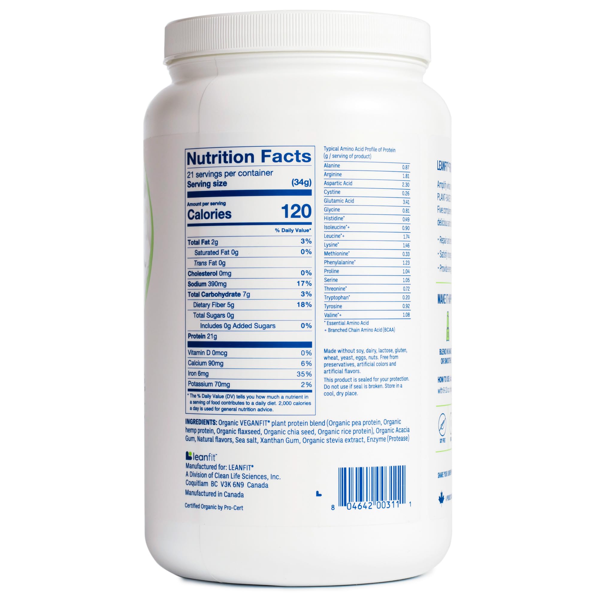 LeanFit vanilla powder packaging and label close-up.