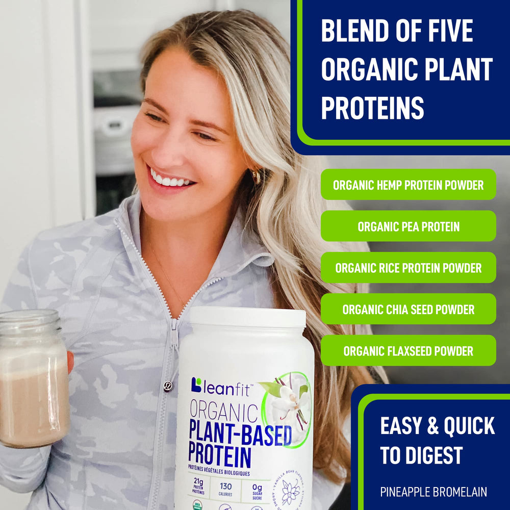 LeanFit vegan organic non-GMO badge on label.