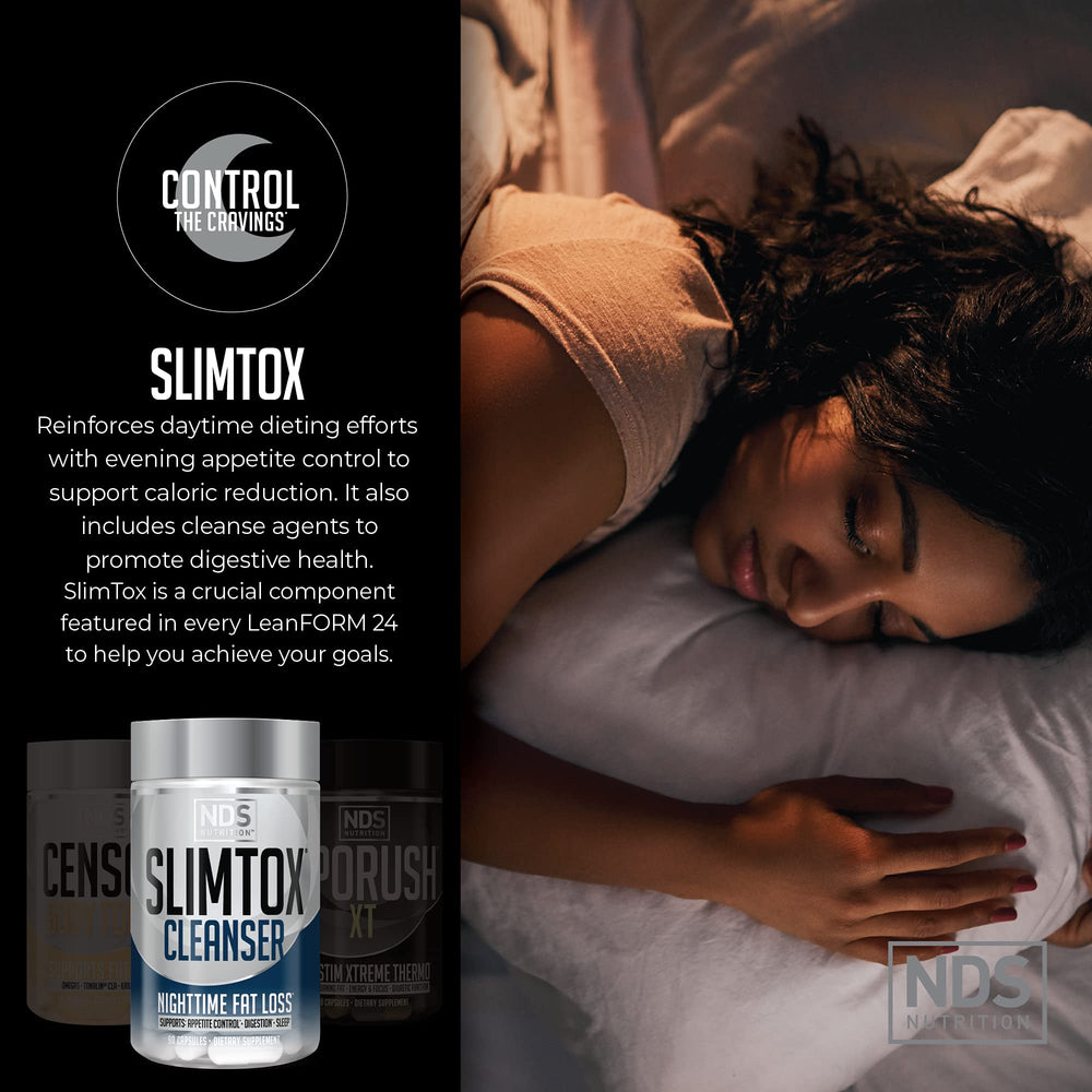 LeanForm24 Slim-Tox capsules showing easy daily servings with fat-supporting ingredients.