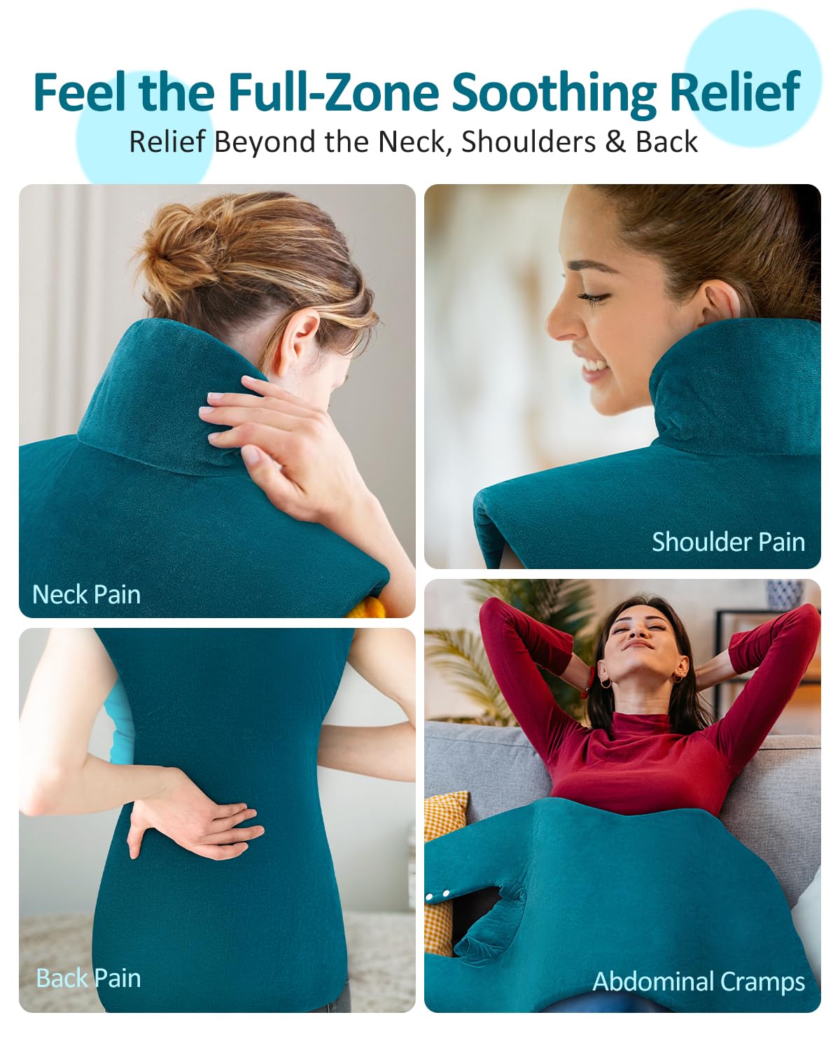 LEATIGIO contoured heating pad fits neck and back for soothing warmth