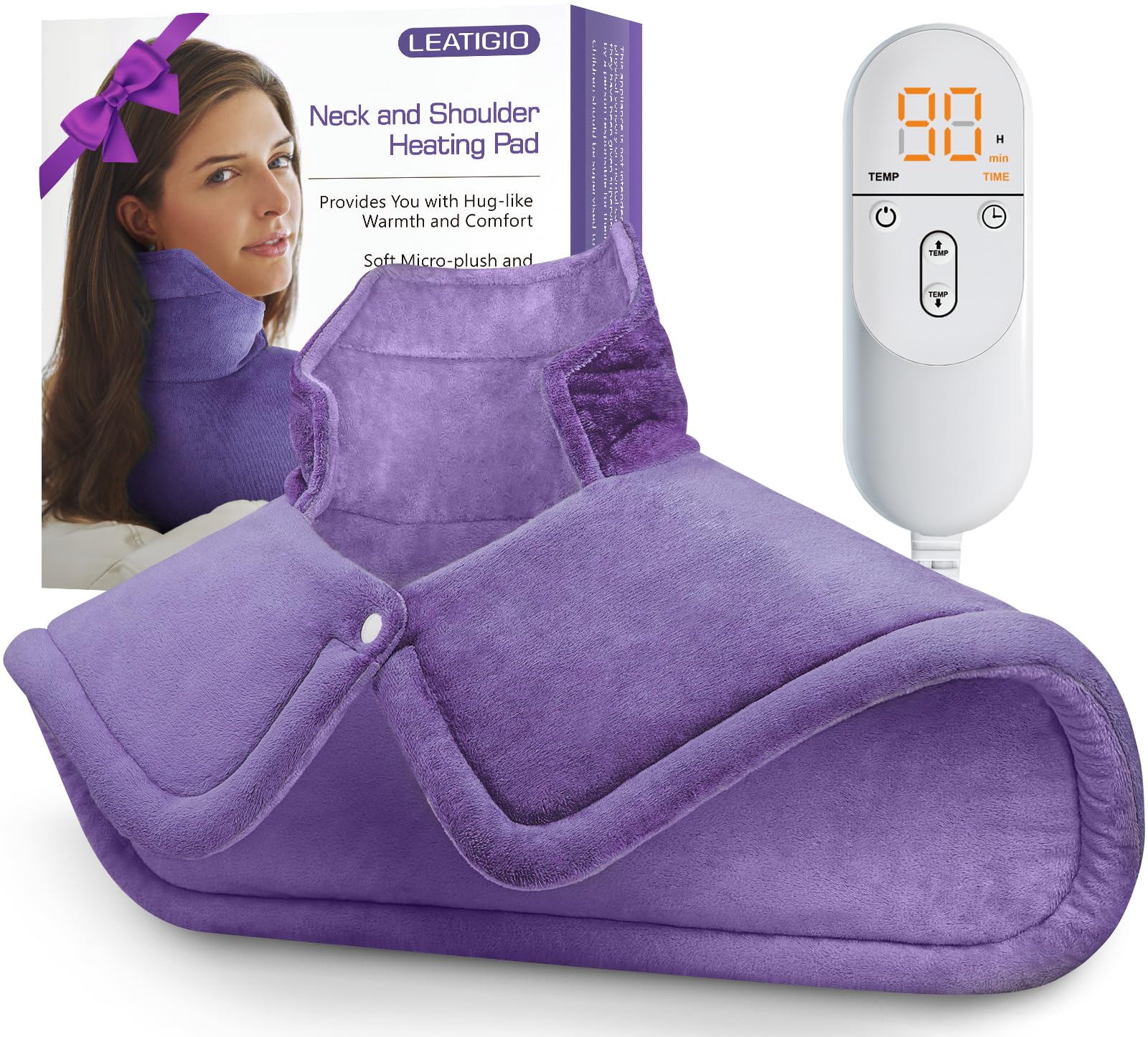LEATIGIO heating pad for neck and shoulders with 2 lb weight for enveloping warmth