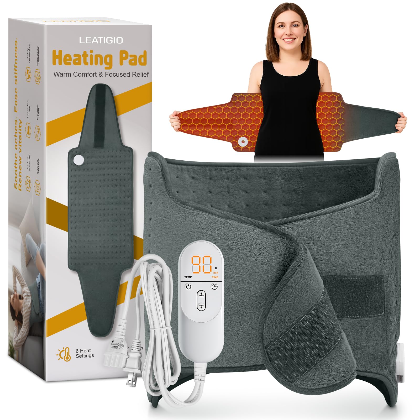 LEATIGIO wearable heating pad with belt offers secure, hands-free warmth.