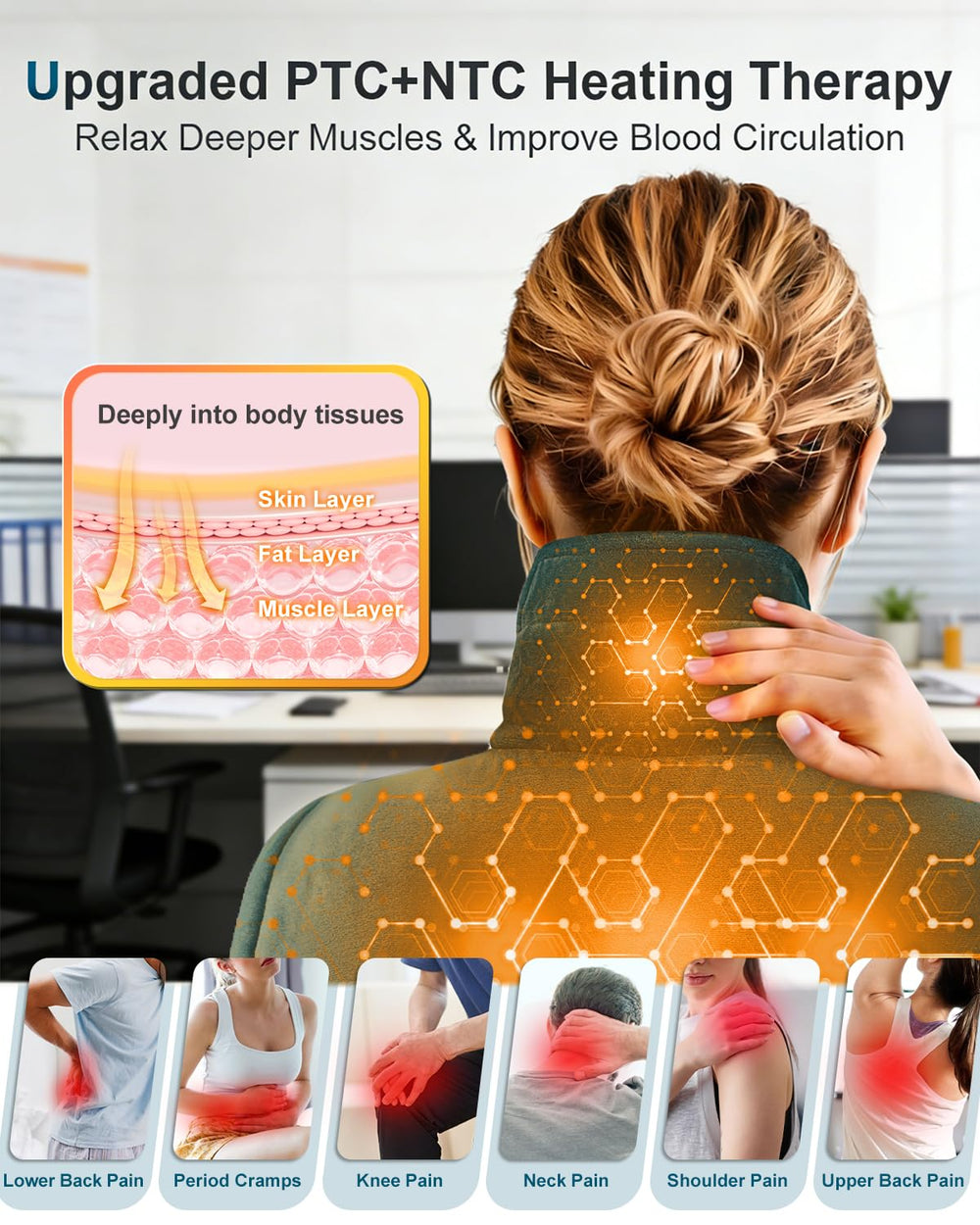 LEATIGIO weighted heat-wrap 23x17 offers enveloping comfort for upper back and neck.