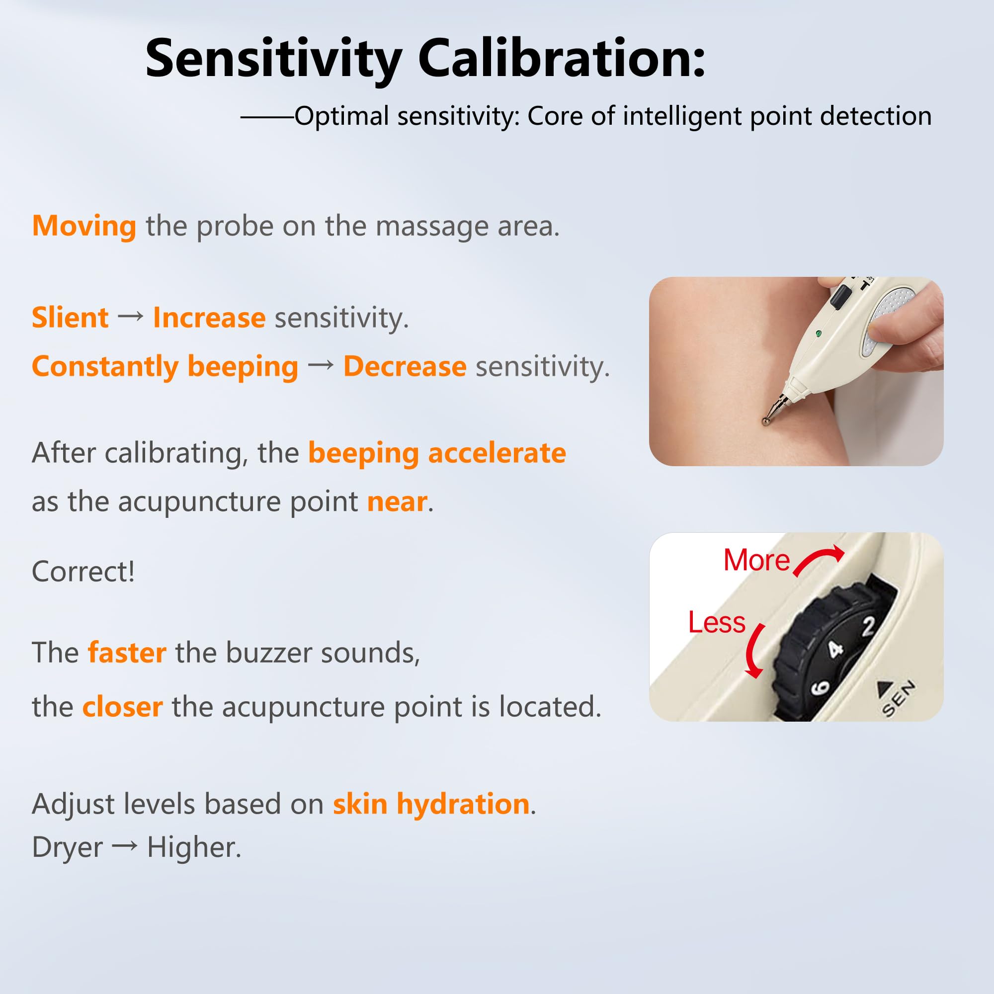 Leawell Acupoint detector with auditory feedback helps locate points precisely.
