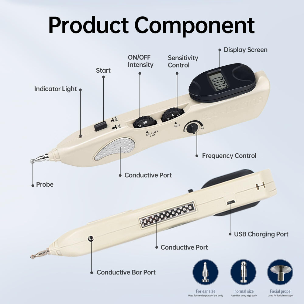 Leawell Electronic Acupuncture Pen side view highlights slim profile for travel.