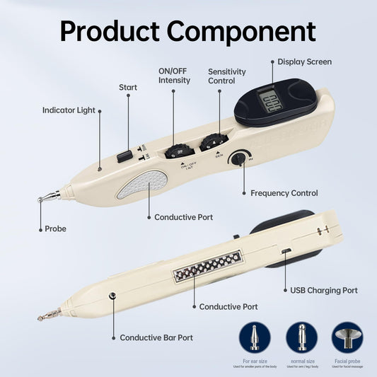 Leawell Electronic Acupuncture Pen side view highlights slim profile for travel.