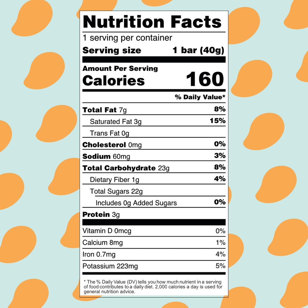 Close-up of Lecka Energy Bar texture with tropical mango and banana.