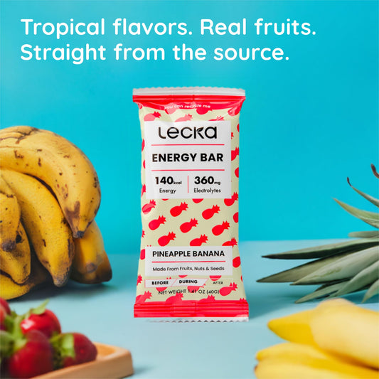 Lecka Energy Bar pineapple-banana close-up, real fruit texture for natural energy