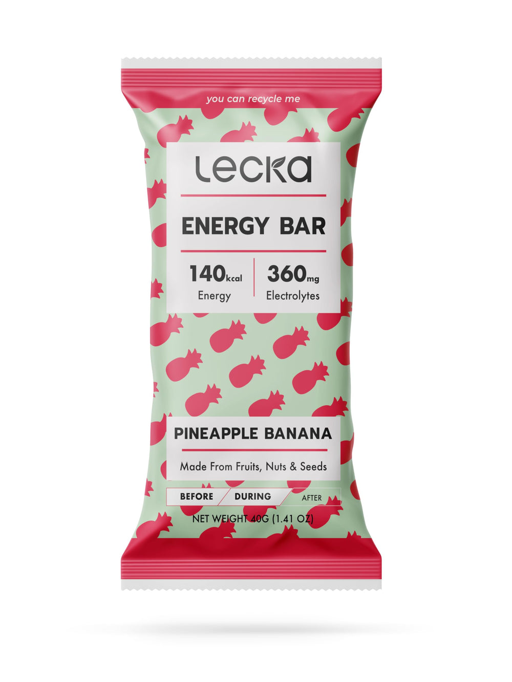 Lecka Energy Bar pineapple-banana pack, convenient vegan snack for on-the-go energy