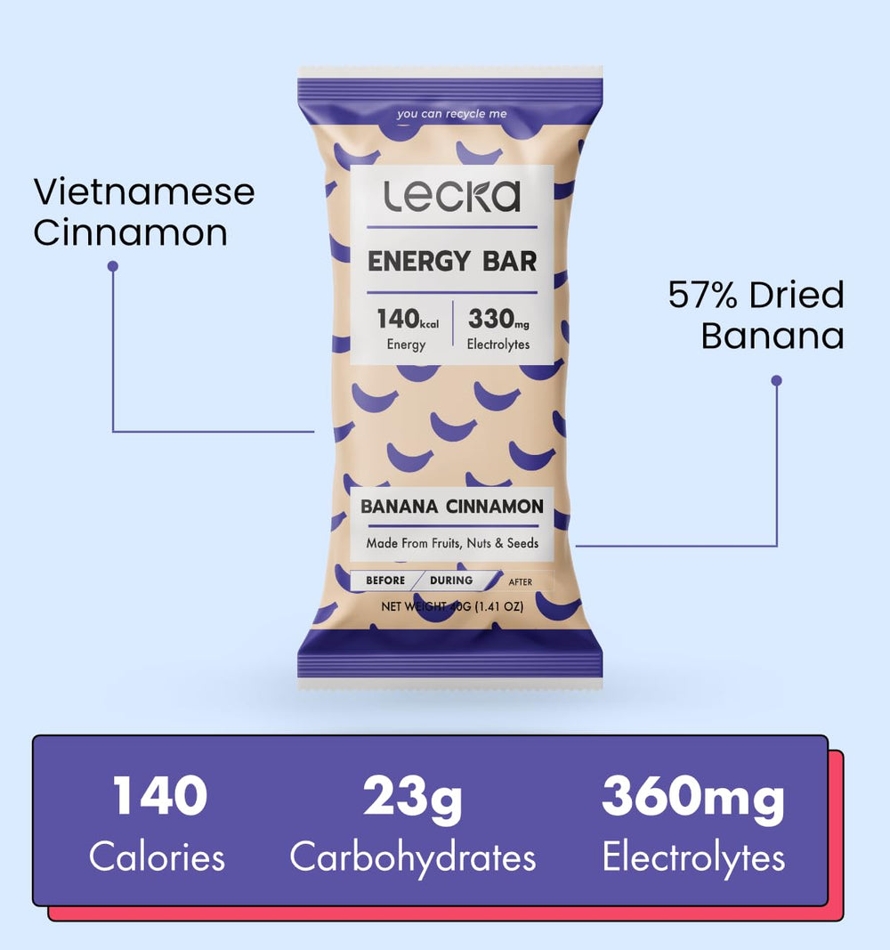 Lecka Energy Bar texture cross-section reveals fruity bits and chew.