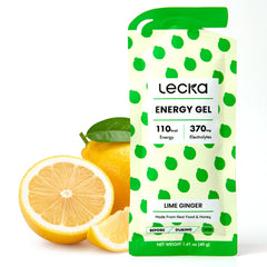 Lecka Lime Ginger Energy Gels box front for on-the-go endurance fueling.