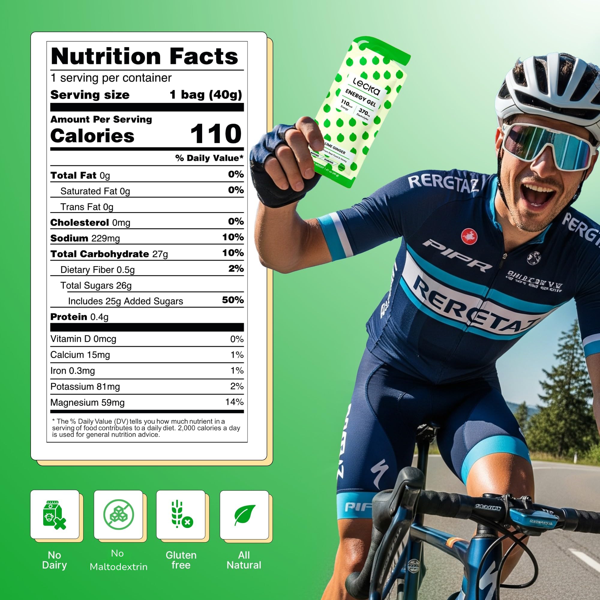 Lecka Lime Ginger energy gels box ready to fuel long runs and rides.