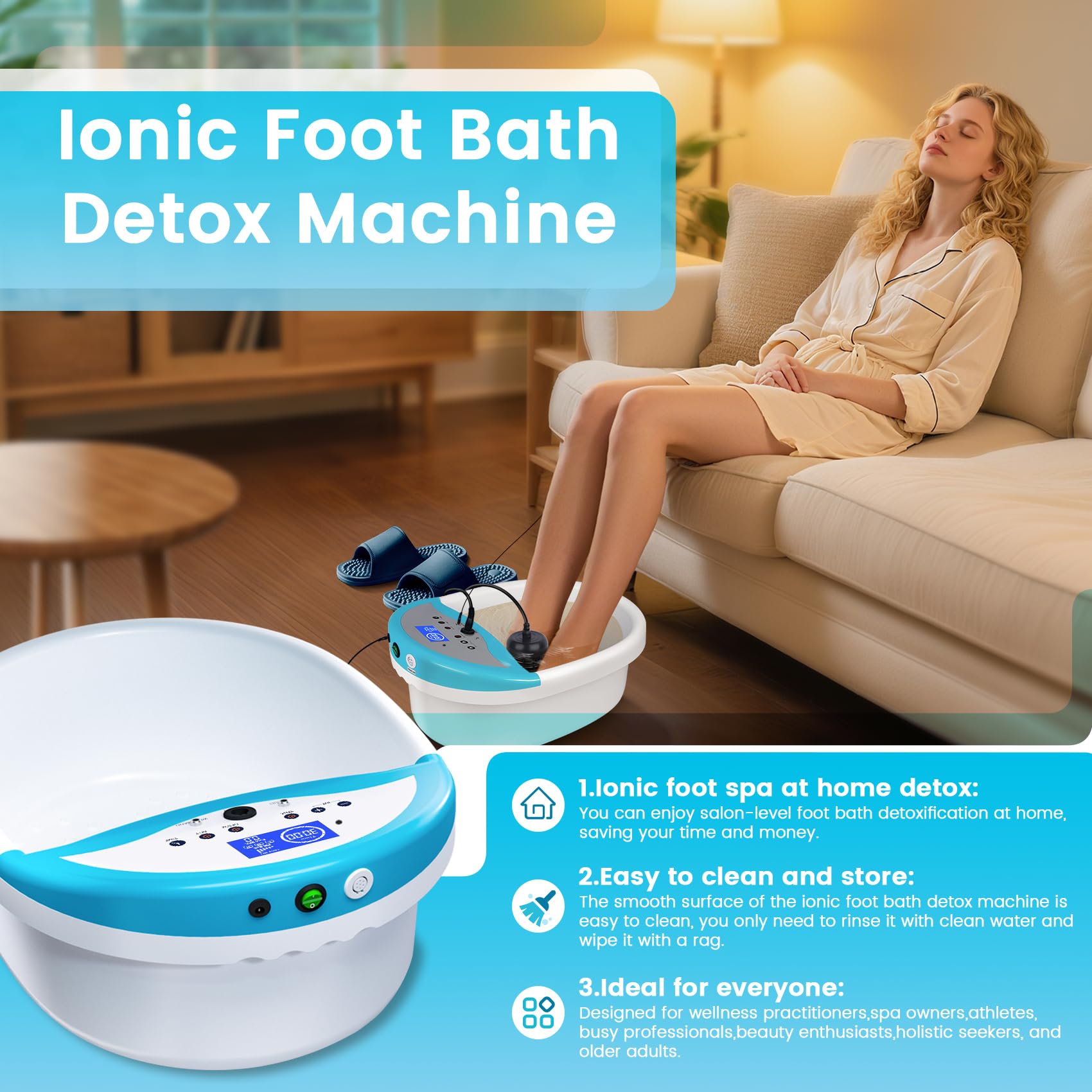 LeCuag Ionic Foot Bath control panel and large display for simple settings.