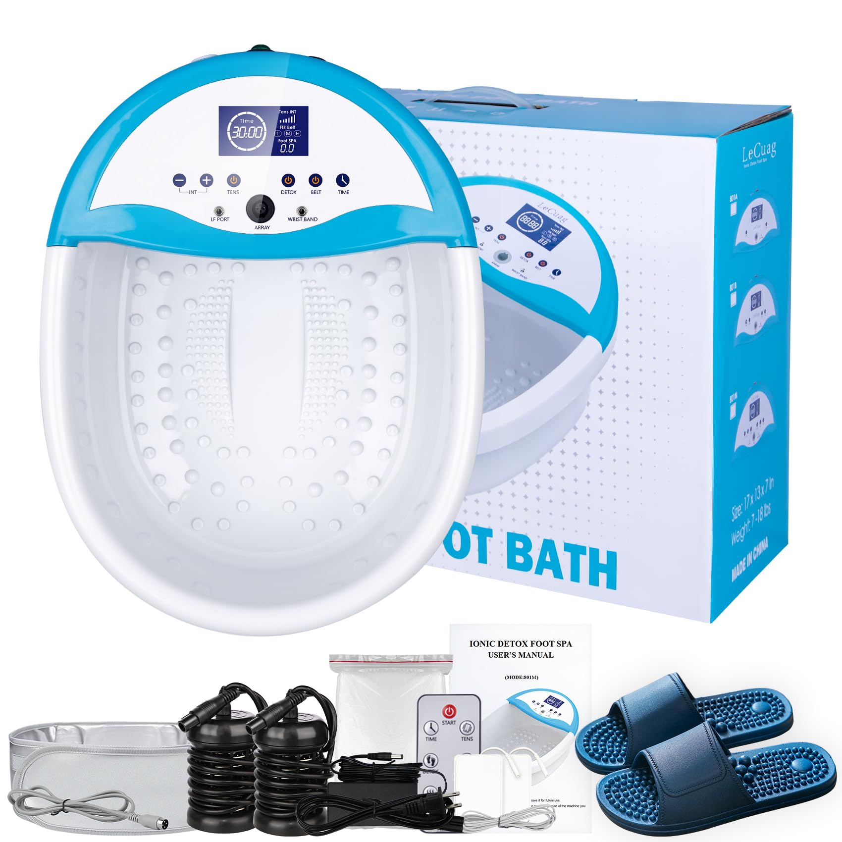 LeCuag Ionic Foot Bath Machine front view with large display for easy home operation.