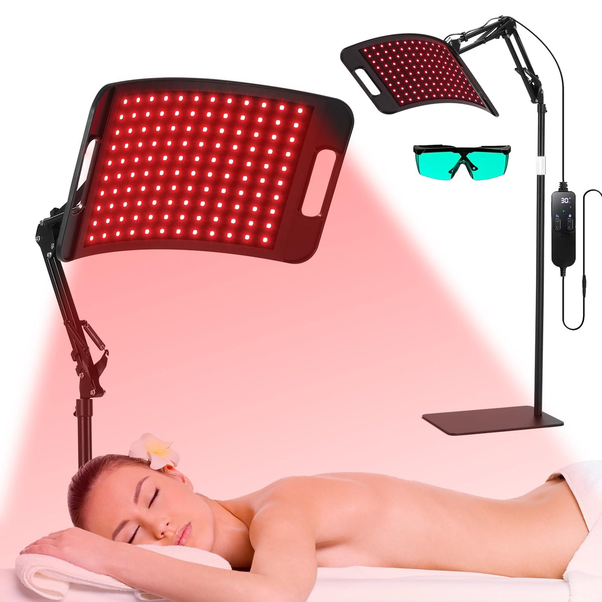 LEDINO red light therapy panel on adjustable stand for convenient home sessions.