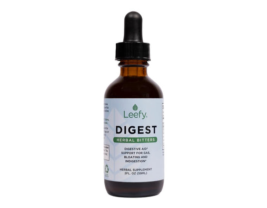 Leefy Organics Digest bottle being poured for easy digestion support