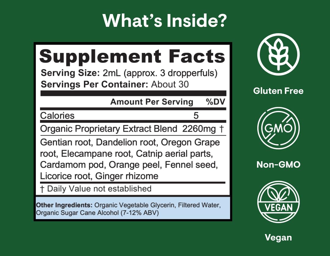 Leefy Organics Digest dandelion root drops image emphasizing natural liver-friendly notes