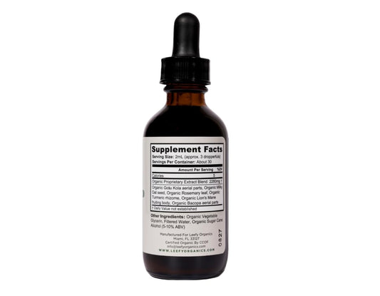 Leefy IQ Bacopa visual with bottle implies memory and cognitive wellness.