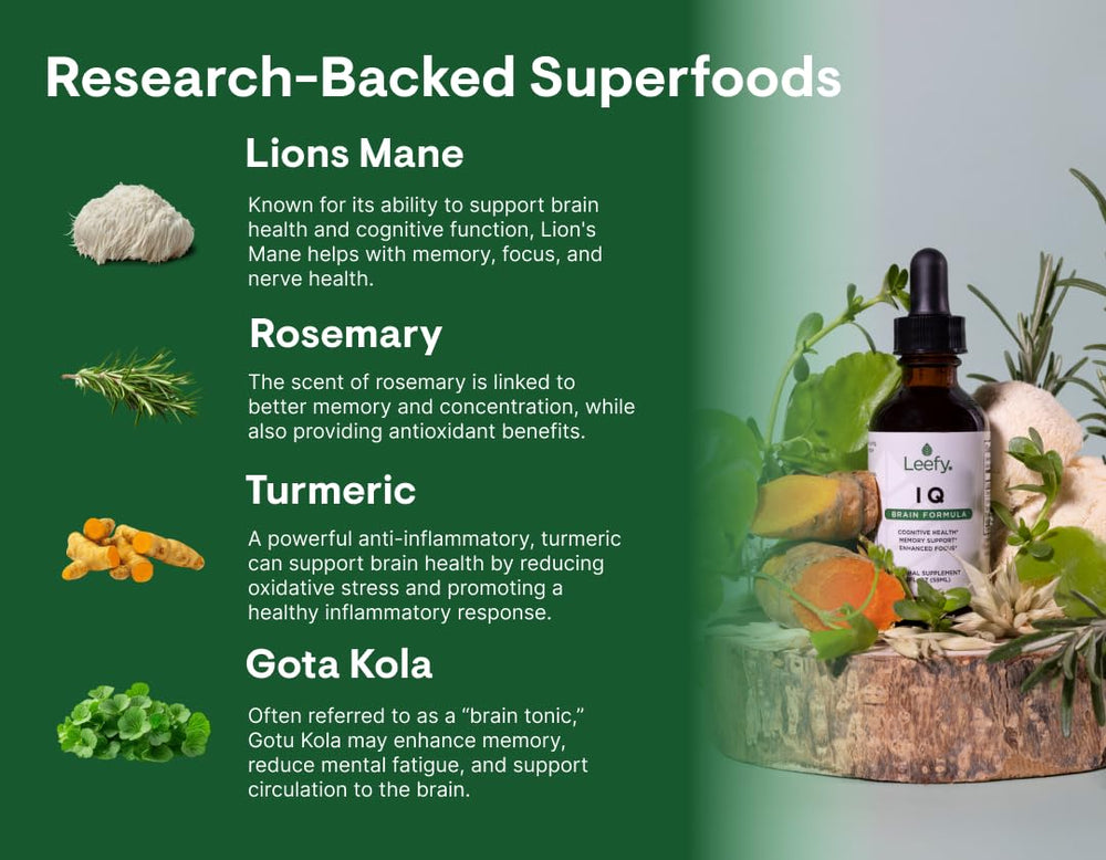 Leefy IQ product image conveys clean, plant-based nootropic support.