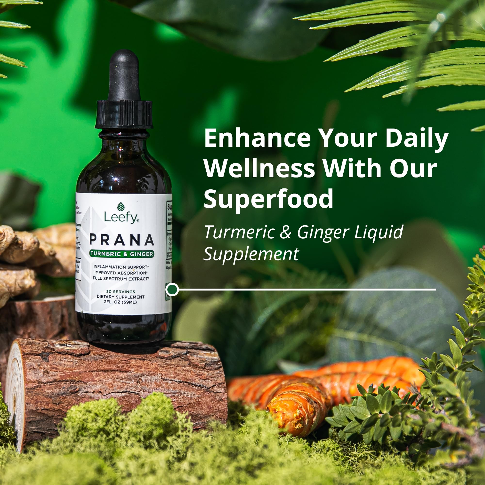 Leefy PRANA liquid pour shows honey like turmeric ginger blend for daily use