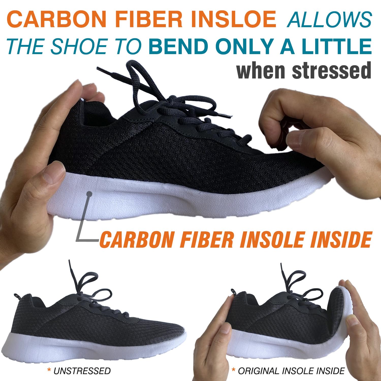 Leeuoe carbon fiber insole for foot fractures adds rigid arch support.