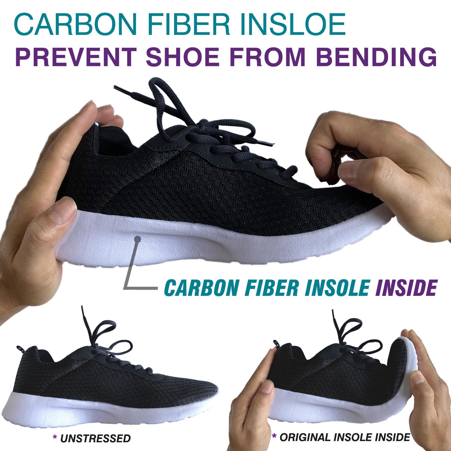 Leeuoe very rigid carbon fiber insole in shoe demonstrates durable, lightweight rigidity.