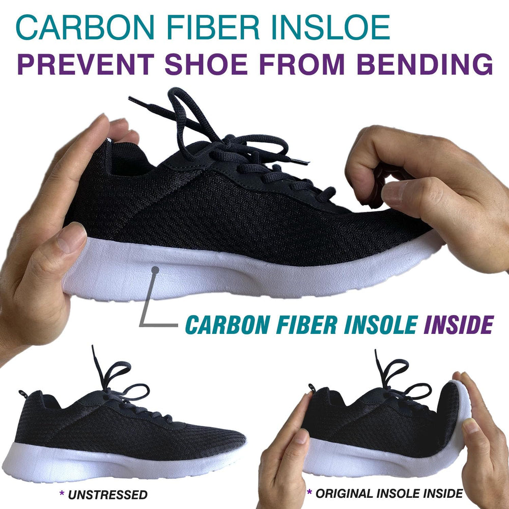 Leeuoe very rigid carbon fiber insole in shoe demonstrates durable, lightweight rigidity.