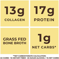 Left Coast Grass-Fed Bone Broth Protein Powder ingredients label close-up.