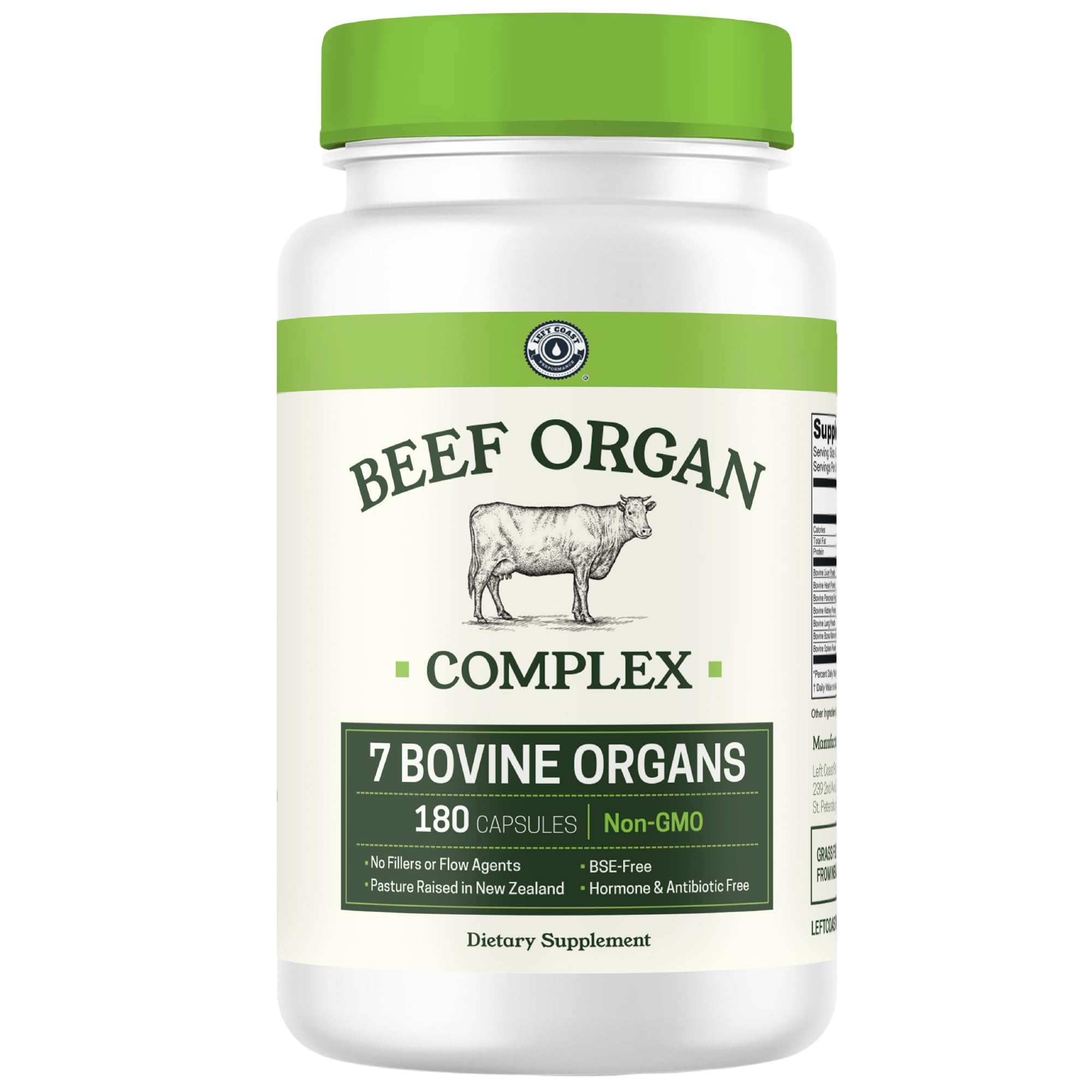 Left Coast Performance beef organ supplement bottle for daily carnivore use