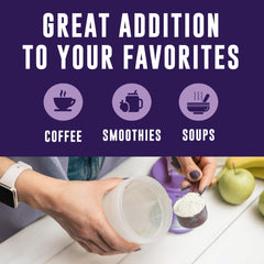 Left Coast Performance powder being blended into a creamy smoothie for texture
