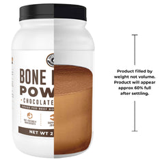 Left Coast Performance bone broth protein chocolate scoop-dispensing, easy blending at low speed.