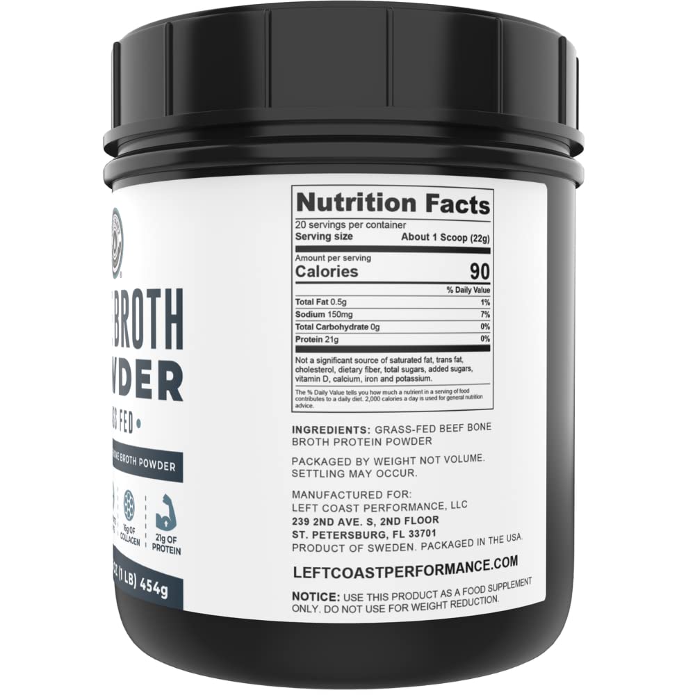 Left Coast Performance Bone Broth Protein pour into mug for mixing