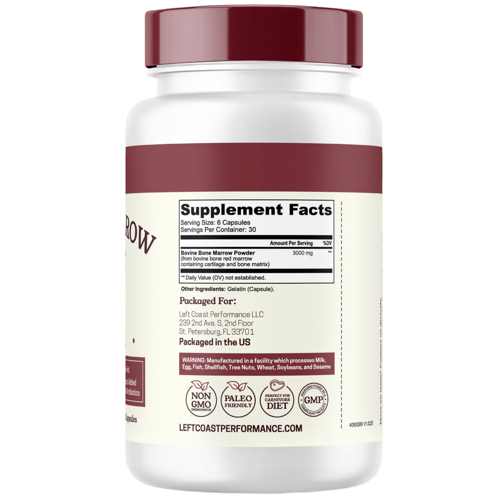 Left Coast Performance bone marrow ingredients list hints at collagen precursors and minerals