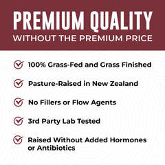 Left Coast Performance New Zealand sourcing tag underlines grass-fed, pasture-raised origins